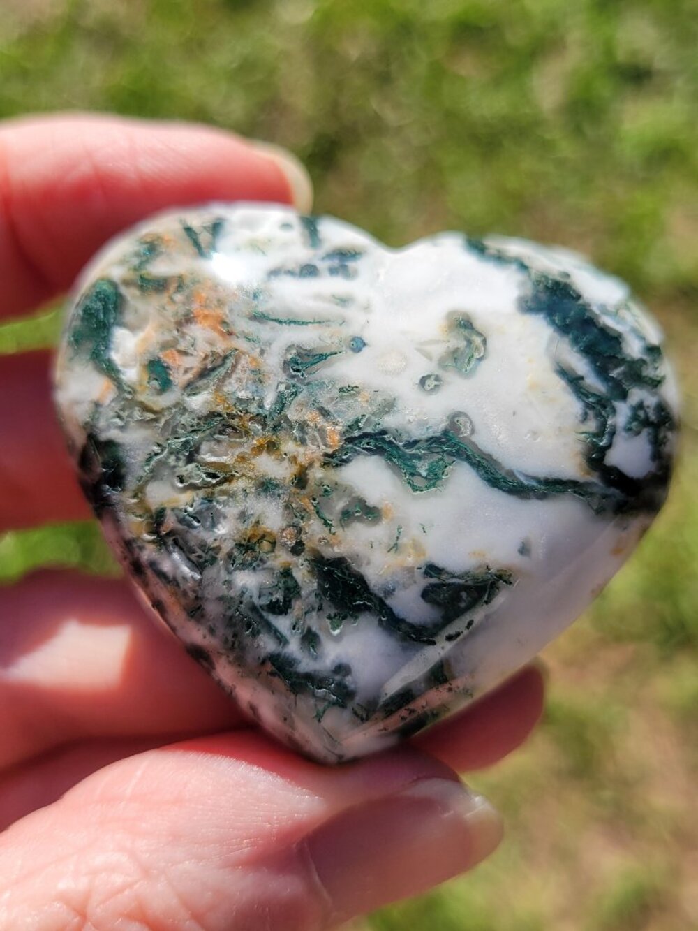 Moss Agate Heart Palm Stone  (MA309)